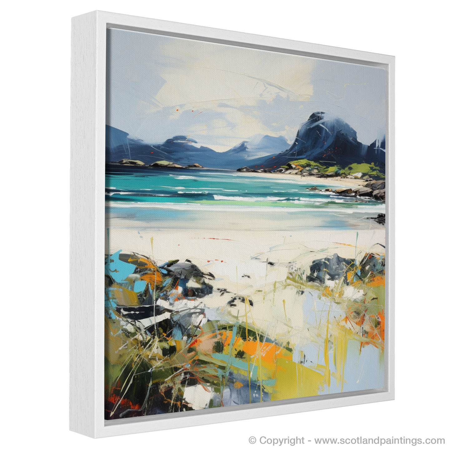 Painting and Art Print of Camusdarach Beach, Arisaig entitled "Camusdarach Beach Embrace: An Expressionist Ode to Scottish Shores".