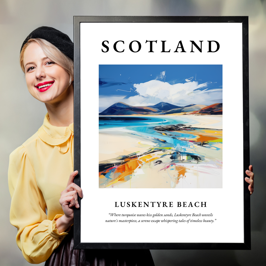 Person holding a poster of Luskentyre Beach