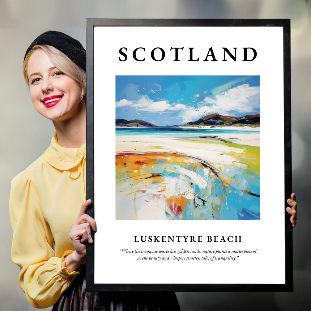 Person holding a poster of Luskentyre Beach