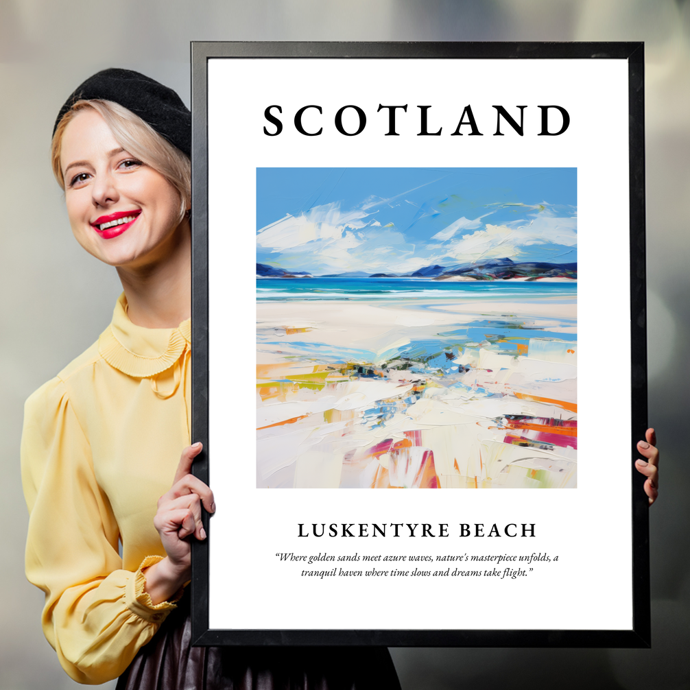 Person holding a poster of Luskentyre Beach