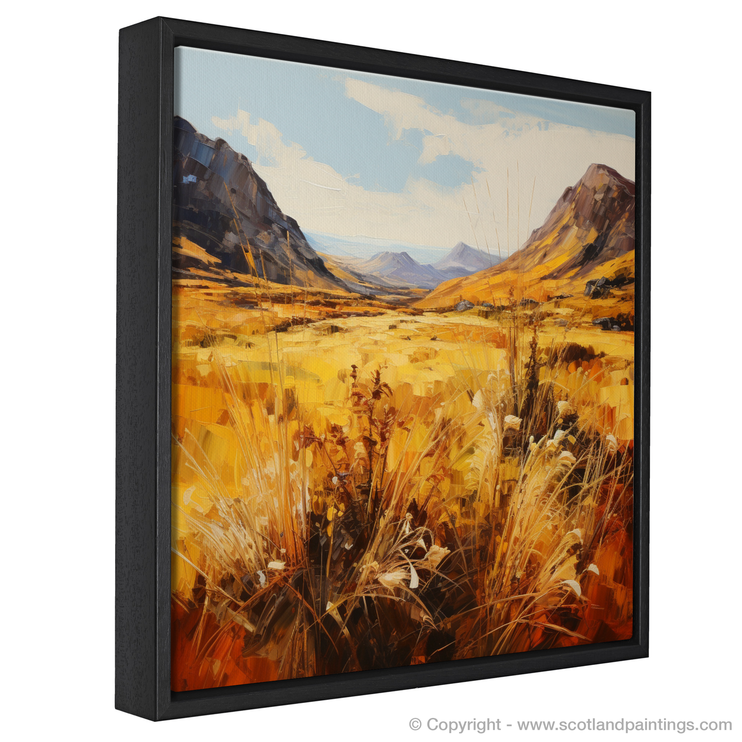 Painting and Art Print of Golden bracken in Glencoe entitled "Golden Bracken Dance in Glencoe".