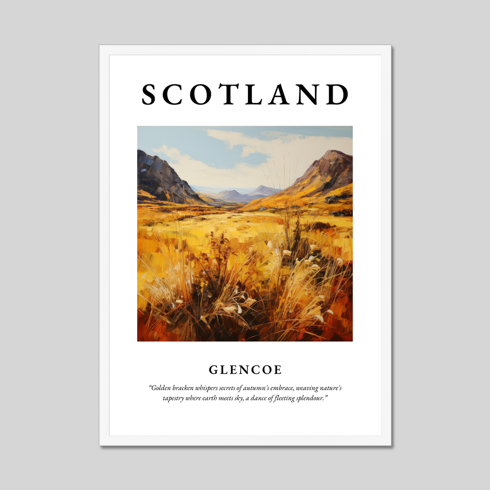 Poster in a white frame with the word Scotland