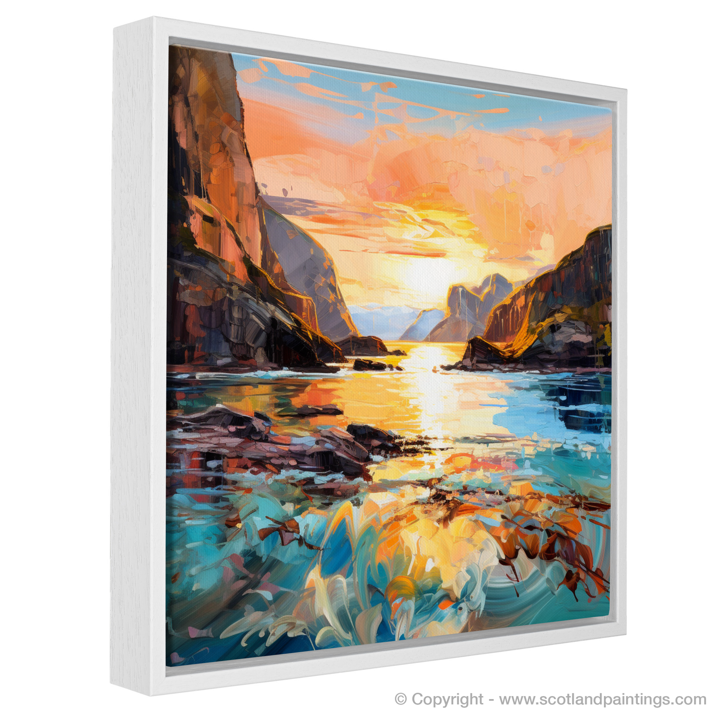 Painting and Art Print of Calgary Bay at golden hour entitled "Golden Hour Majesty at Calgary Bay".