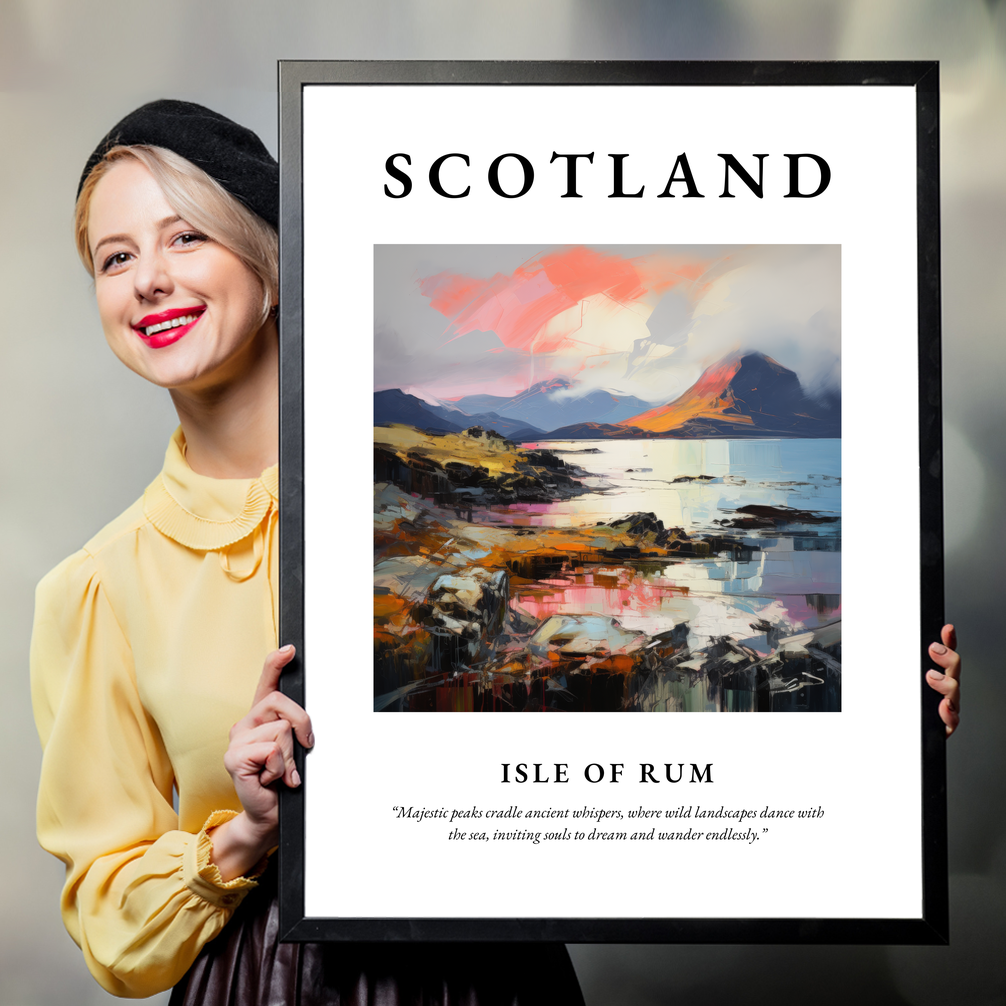 Person holding a poster of Isle of Rum