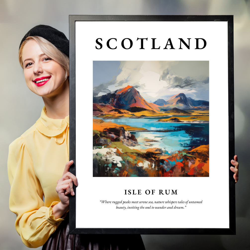 Person holding a poster of Isle of Rum