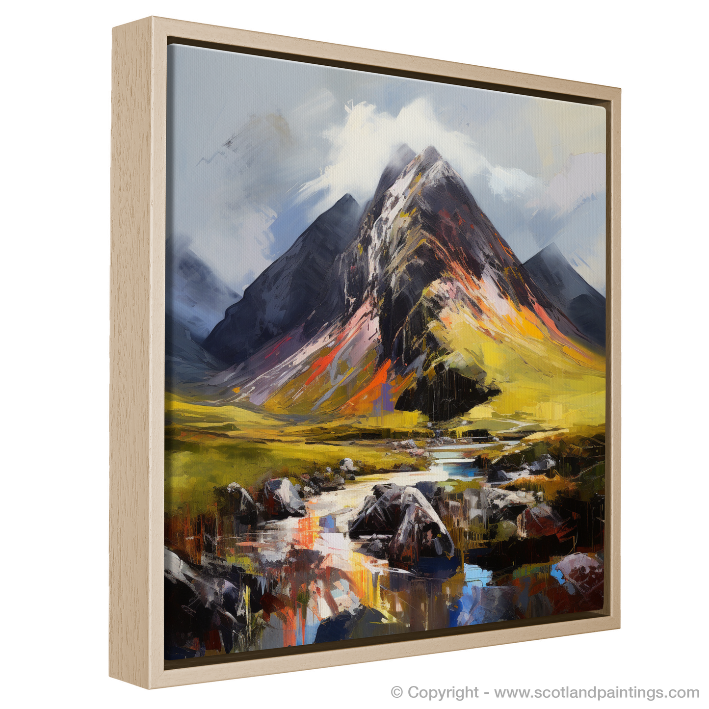 Painting and Art Print of Stob Coire Raineach (Buachaille Etive Beag) entitled "Highland Majesty: An Expressionist Journey through Stob Coire Raineach".