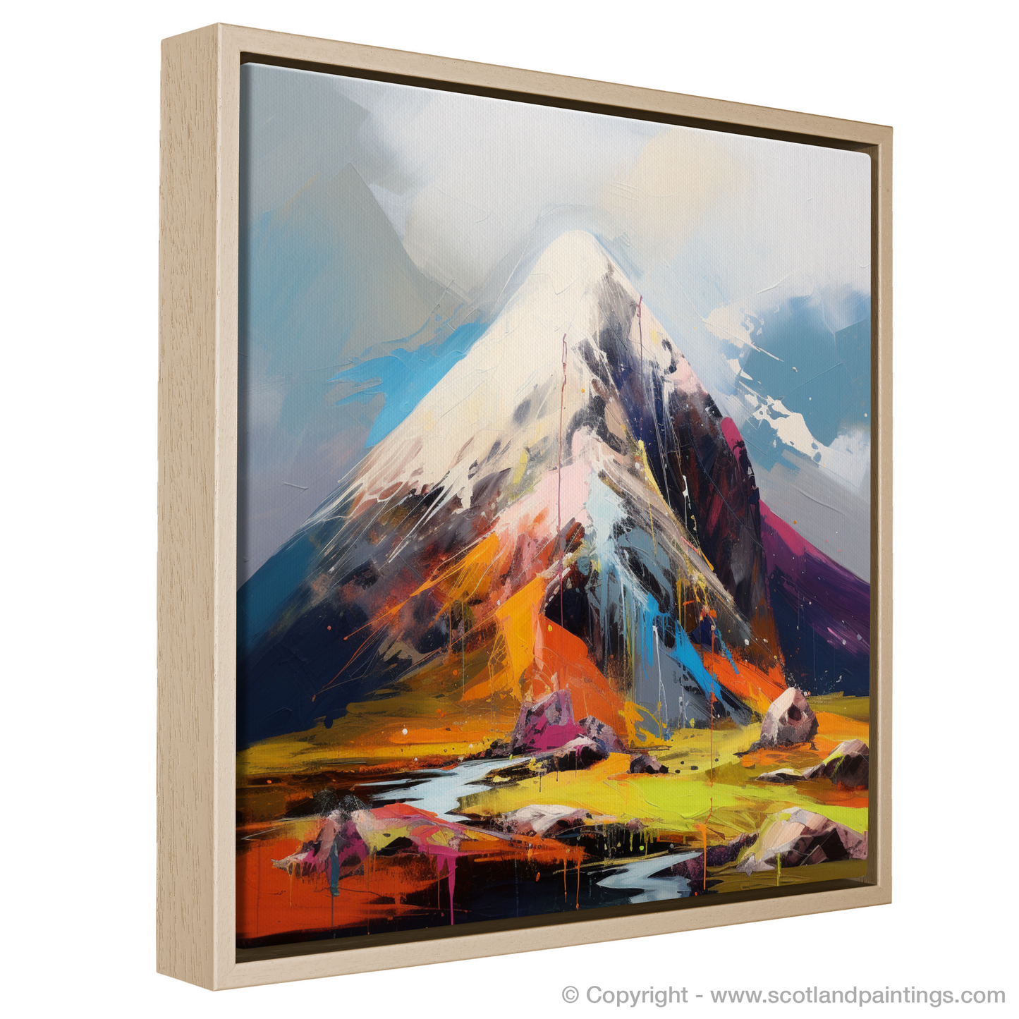 Painting and Art Print of Stob Coire Raineach (Buachaille Etive Beag) entitled "Highland Fervour: An Expressionist Ode to Stob Coire Raineach".