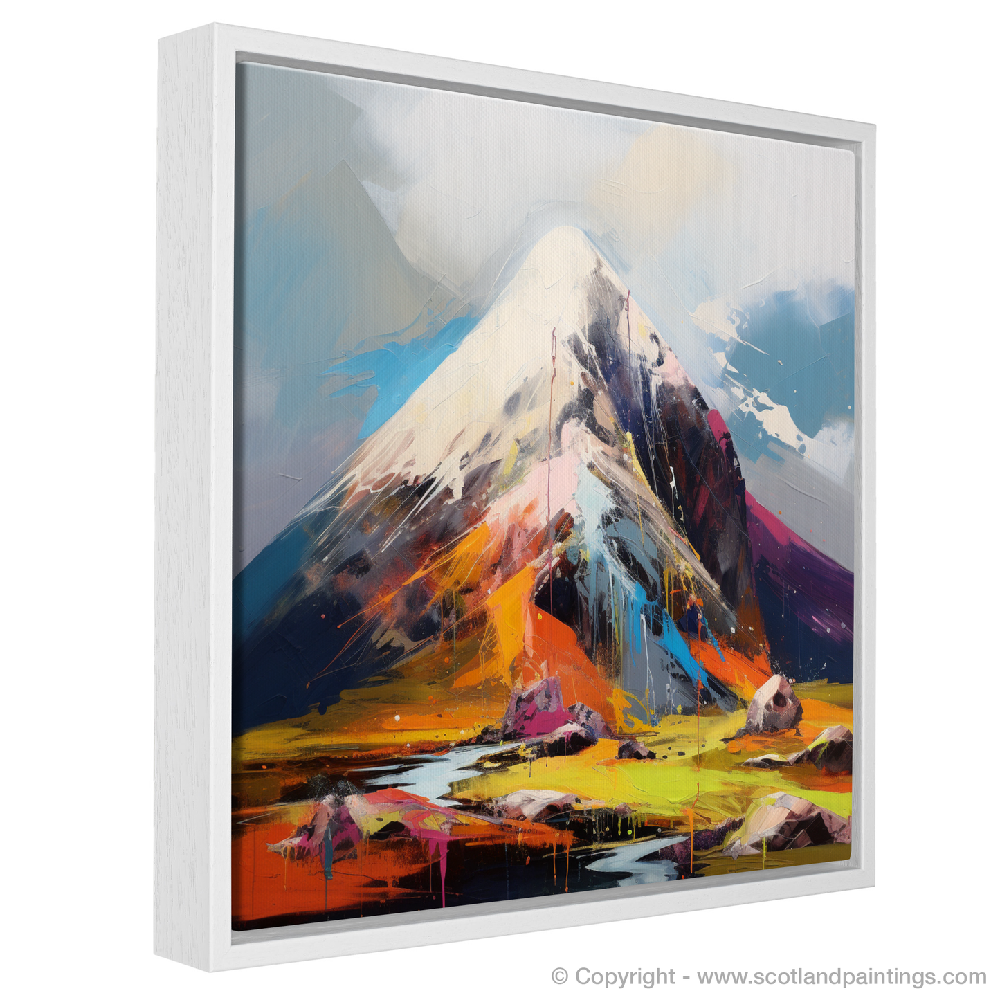 Painting and Art Print of Stob Coire Raineach (Buachaille Etive Beag) entitled "Highland Fervour: An Expressionist Ode to Stob Coire Raineach".