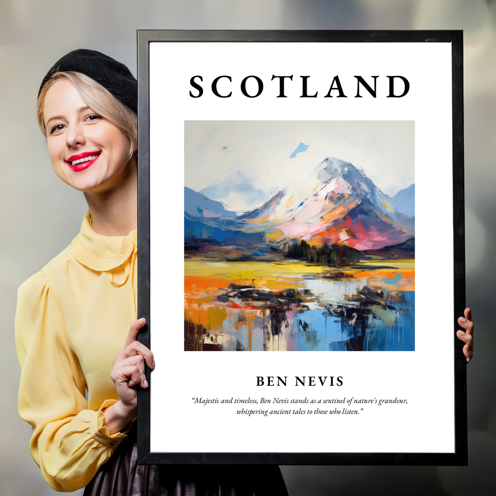 Person holding a poster of Ben Nevis