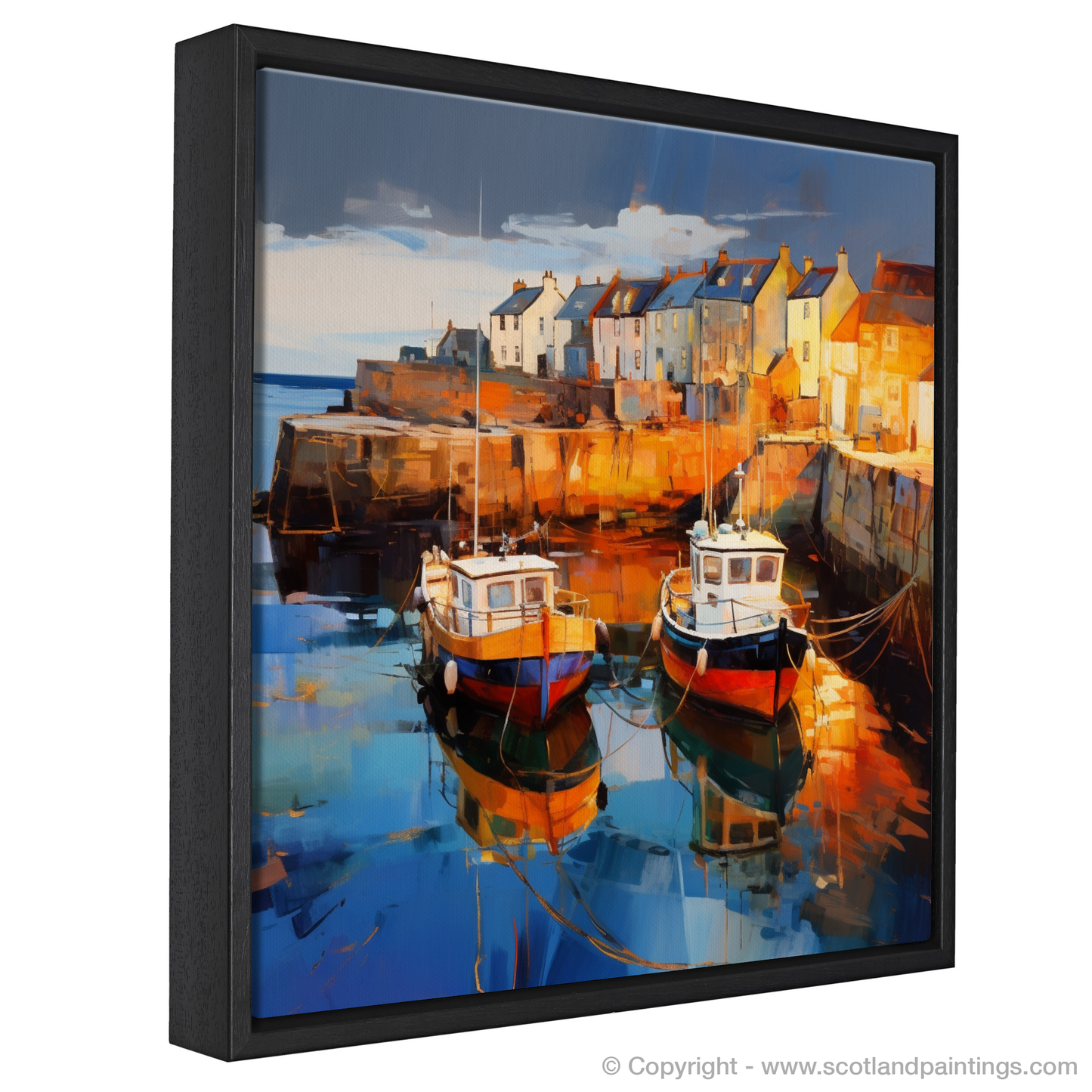 Painting and Art Print of Pittenweem Harbour at dusk entitled "Dusk Symphony at Pittenweem Harbour".