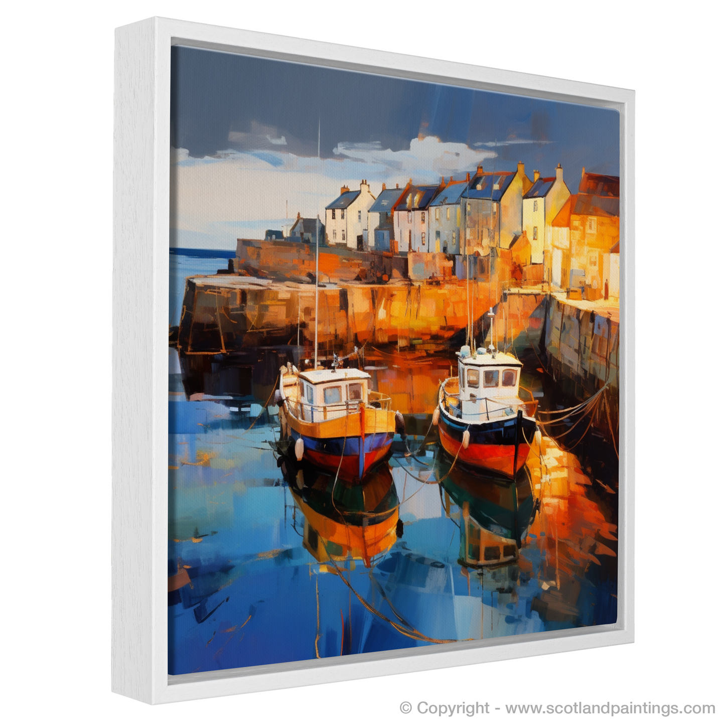 Painting and Art Print of Pittenweem Harbour at dusk entitled "Dusk Symphony at Pittenweem Harbour".