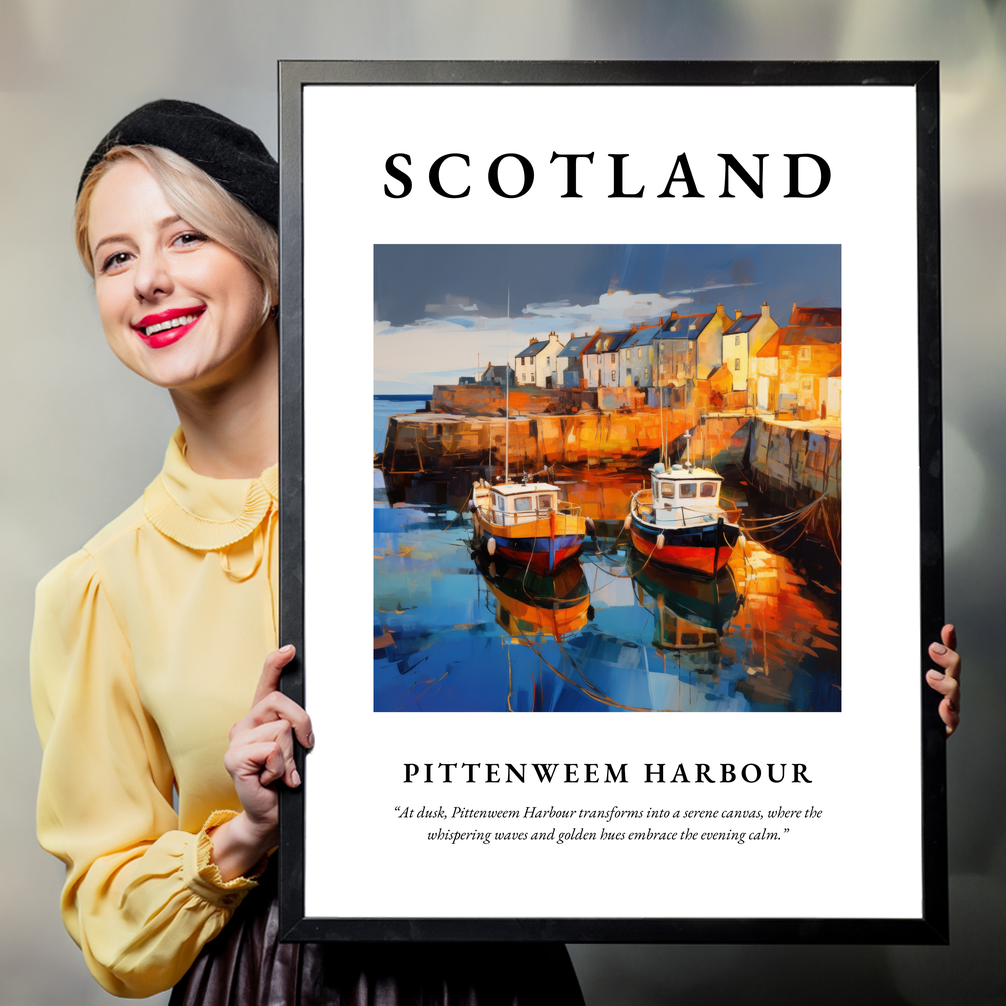 Person holding a poster of Pittenweem Harbour