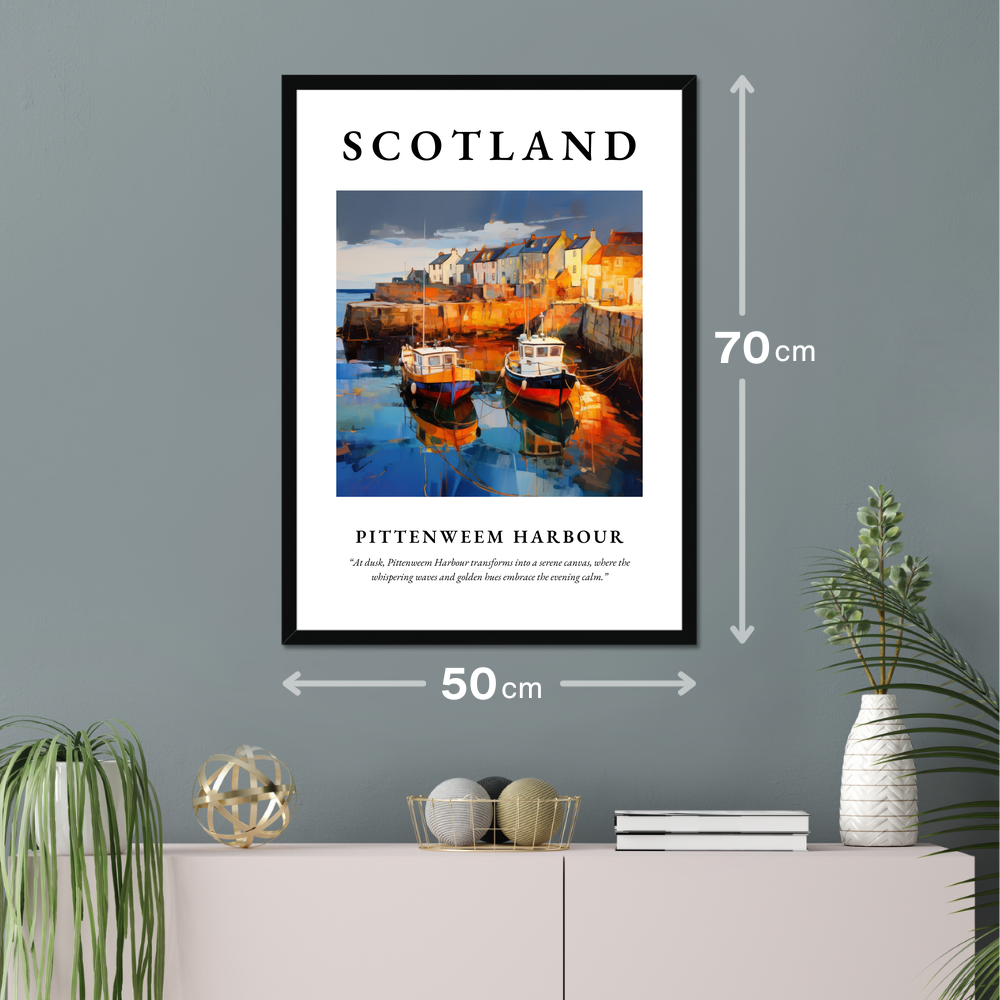 Poster of Pittenweem Harbour hanging on a wall