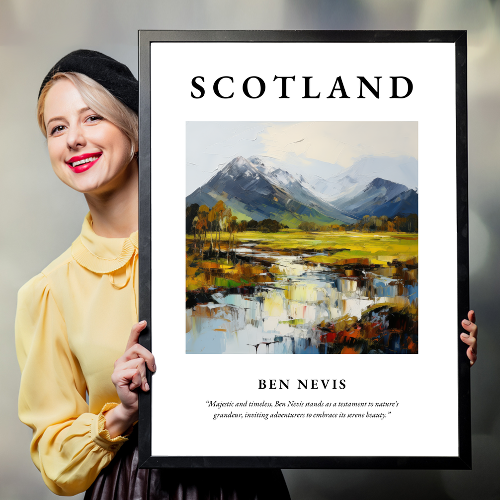 Person holding a poster of Ben Nevis