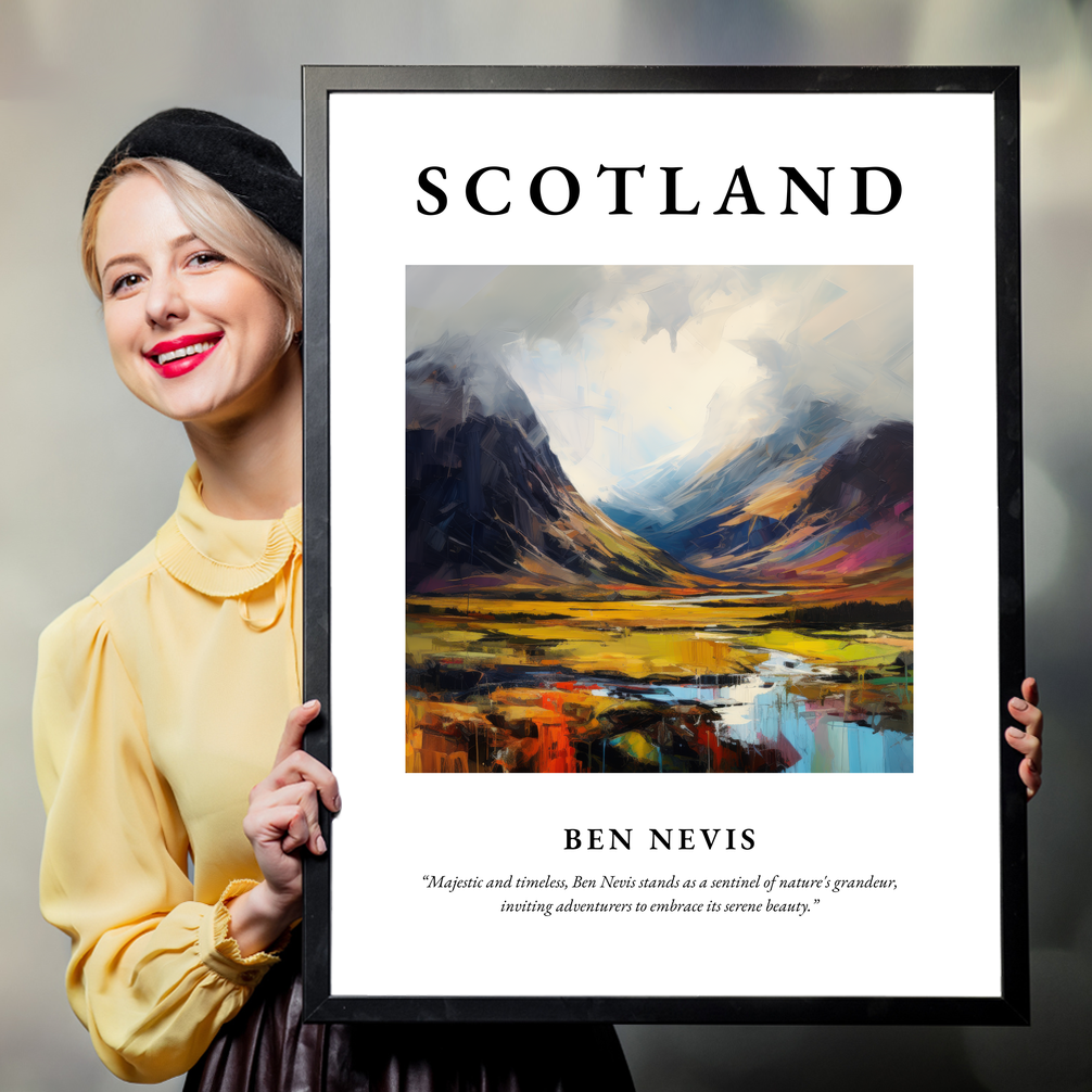 Person holding a poster of Ben Nevis