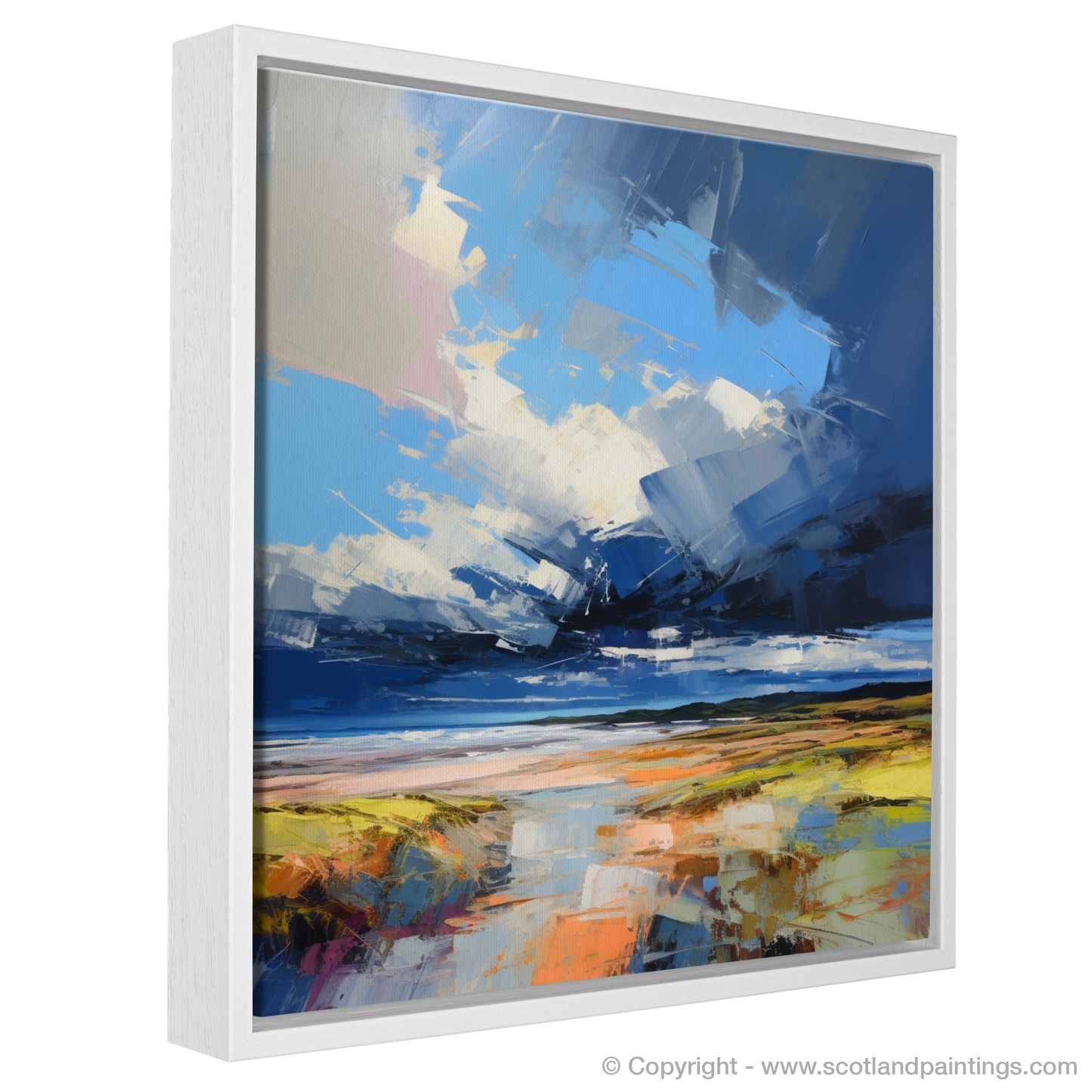 Painting and Art Print of St Cyrus Beach with a stormy sky entitled "Stormy Embrace at St Cyrus Beach".