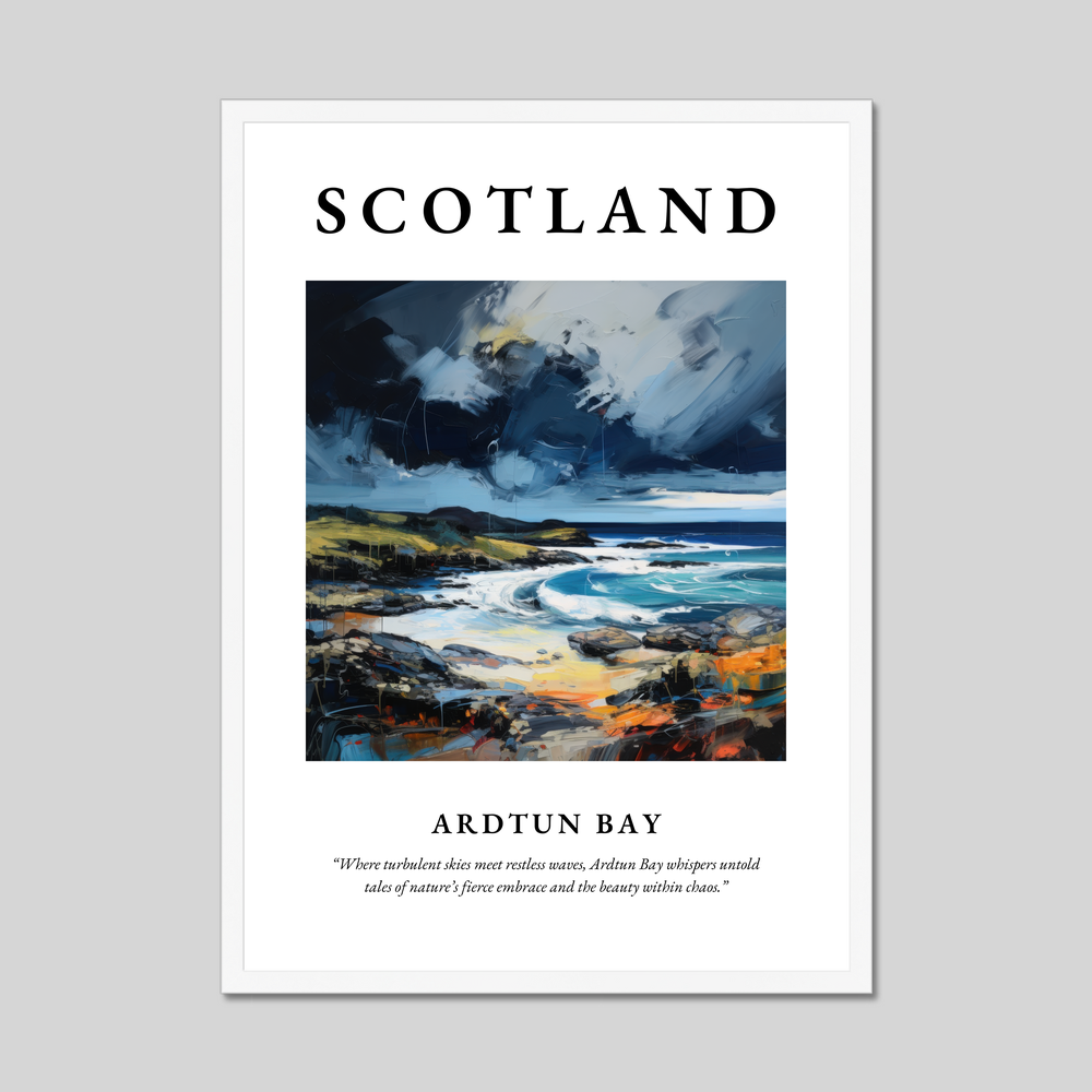 Poster in a white frame with the word Scotland