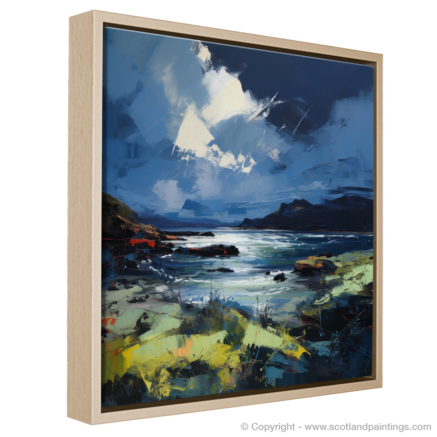 Painting and Art Print of Ardtun Bay with a stormy sky entitled "Storm's Embrace at Ardtun Bay".