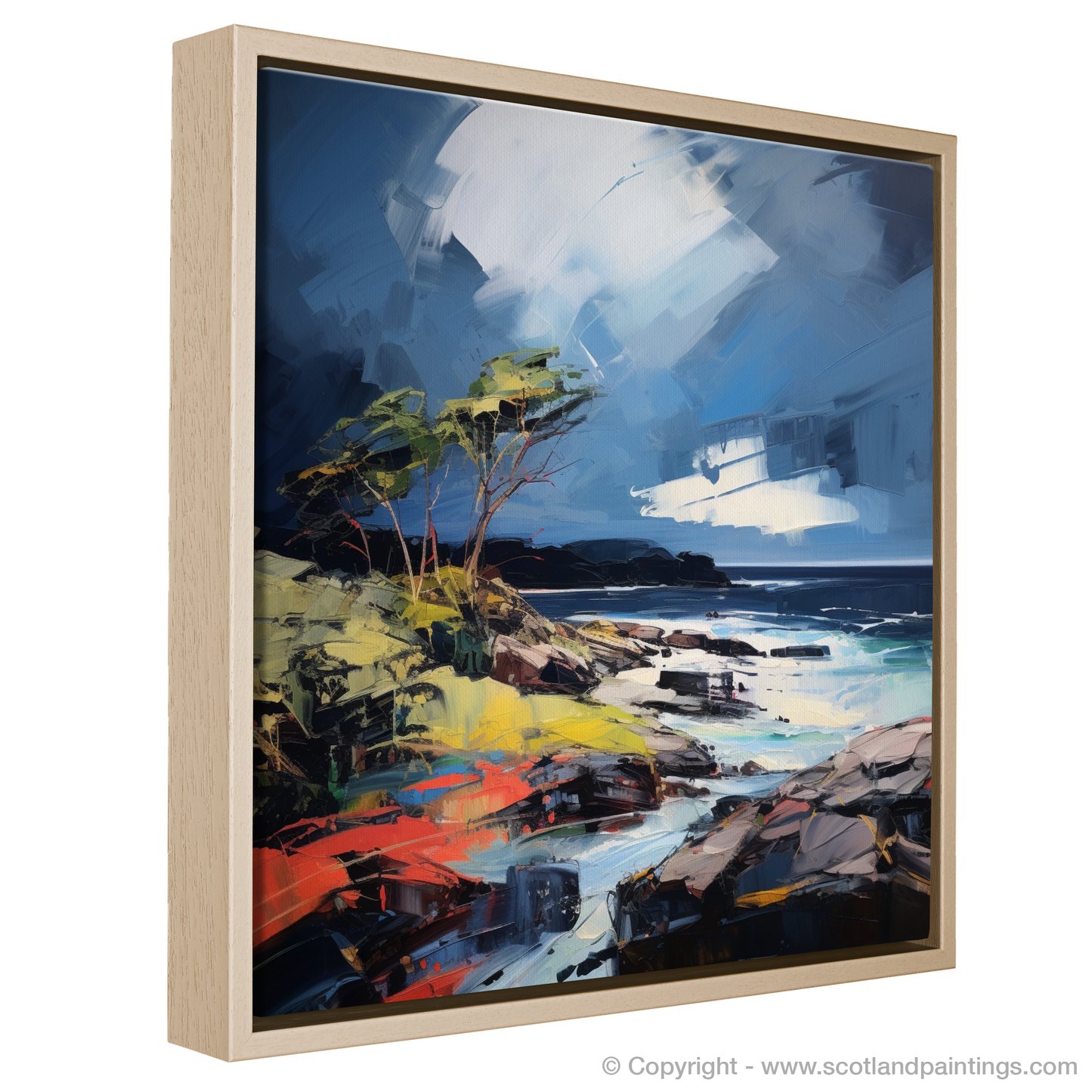 Painting and Art Print of Ardtun Bay with a stormy sky entitled "Tempestuous Ardtun Bay: An Expressionist Ode to Scottish Coves".