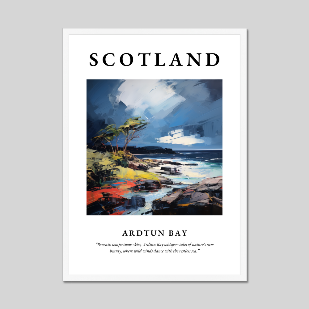 Poster in a white frame with the word Scotland