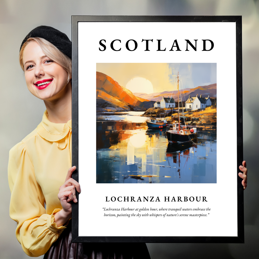 Person holding a poster of Lochranza Harbour