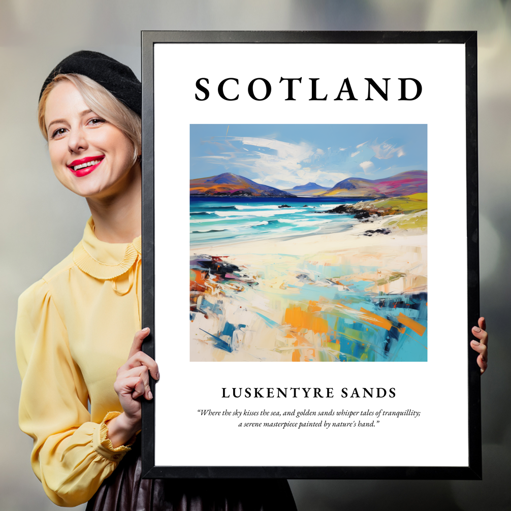 Person holding a poster of Luskentyre Sands