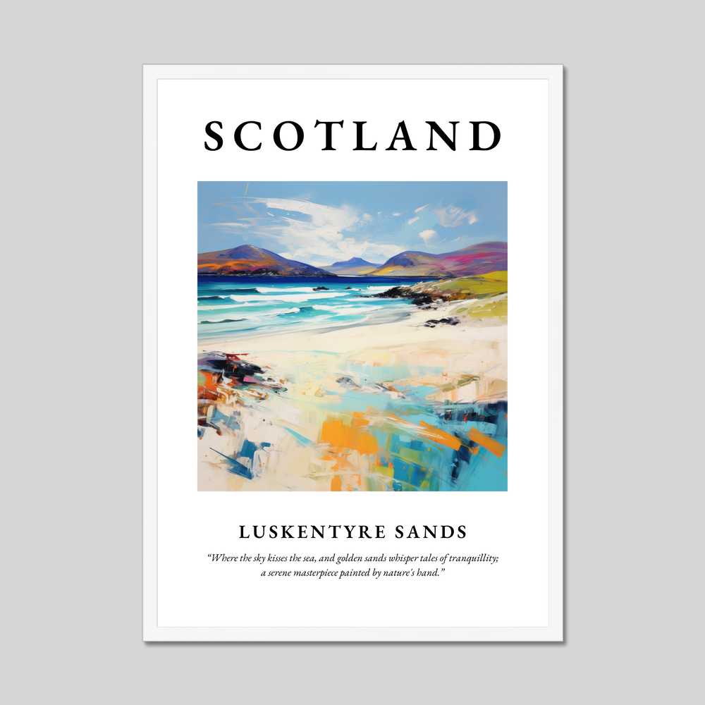 Poster in a white frame with the word Scotland