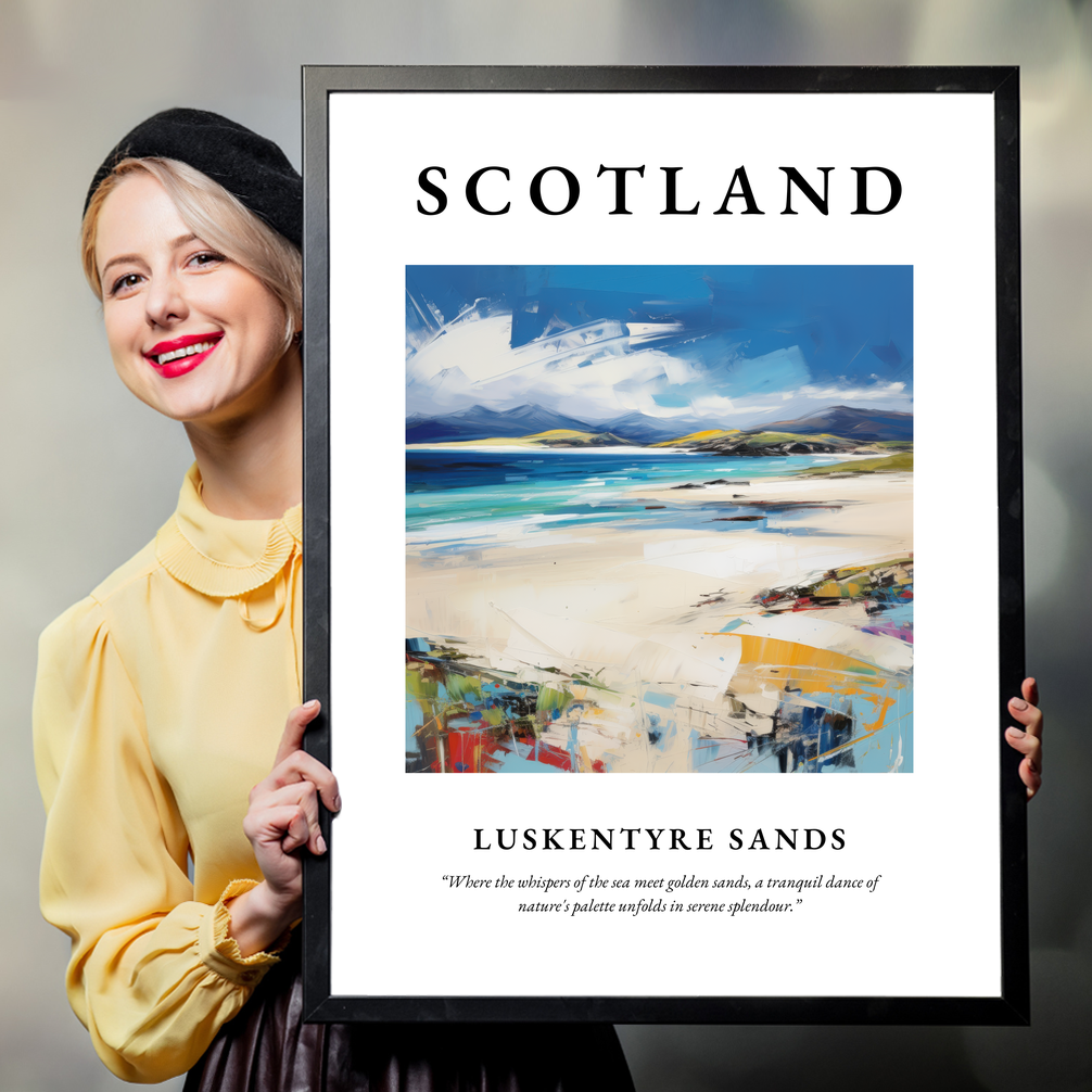 Person holding a poster of Luskentyre Sands