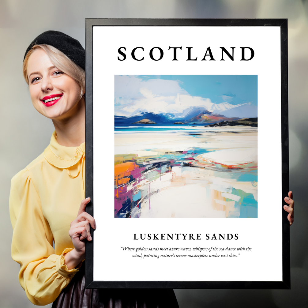 Person holding a poster of Luskentyre Sands