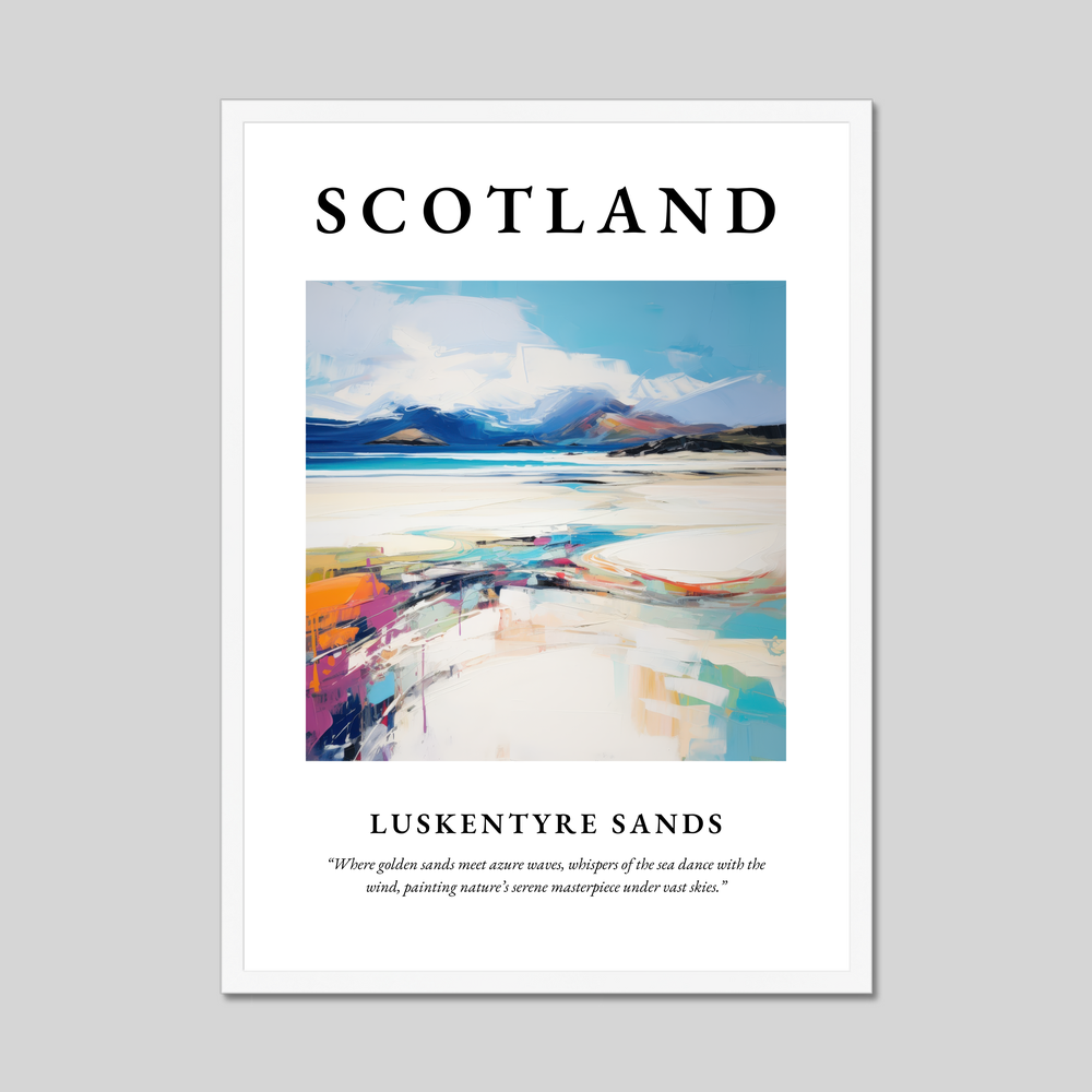 Poster in a white frame with the word Scotland