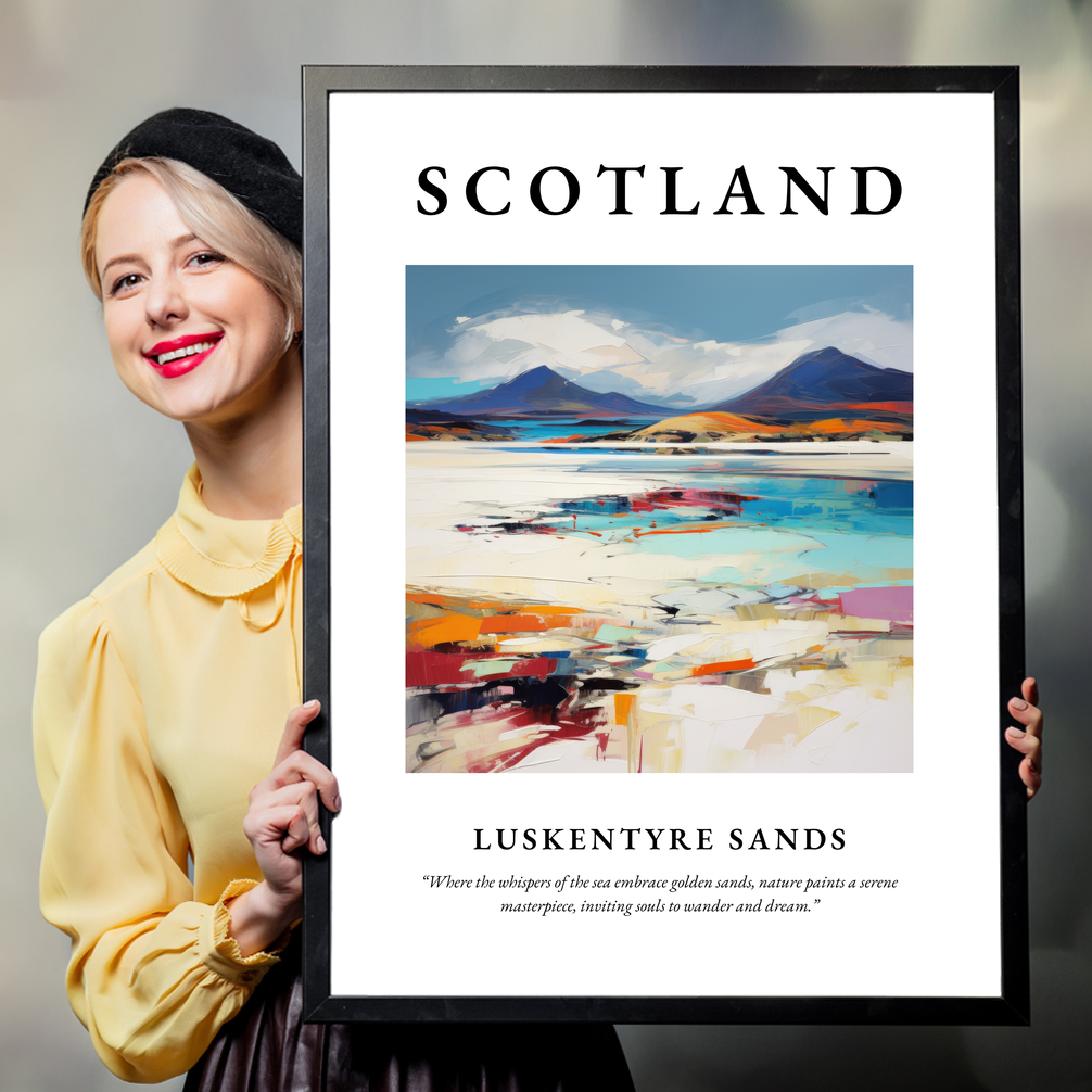 Person holding a poster of Luskentyre Sands