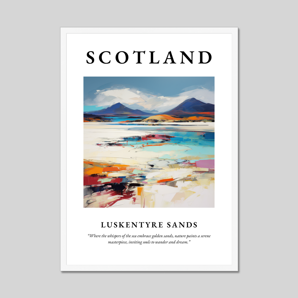 Poster in a white frame with the word Scotland