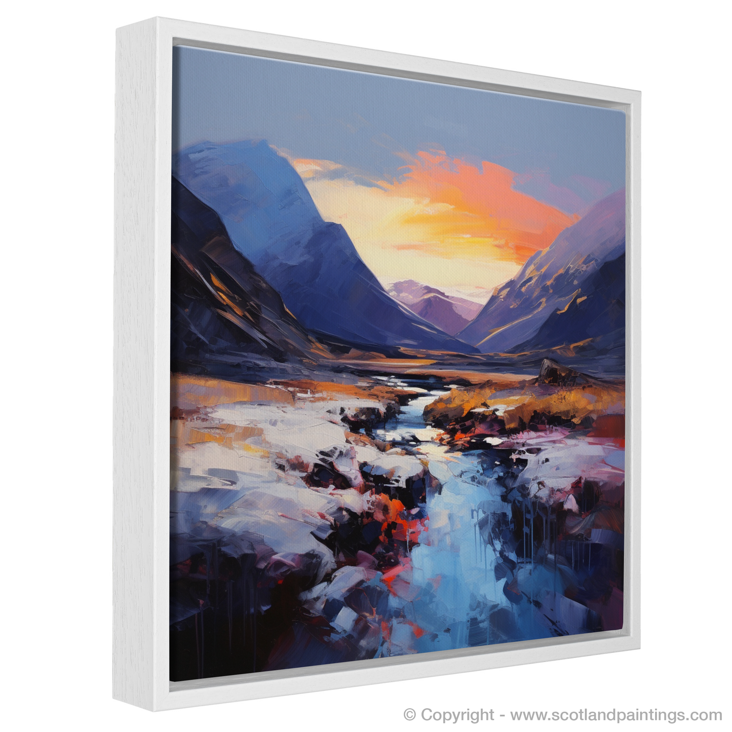 Painting and Art Print of Soft twilight on slopes in Glencoe entitled "Twilight Embrace on Glencoe Slopes".