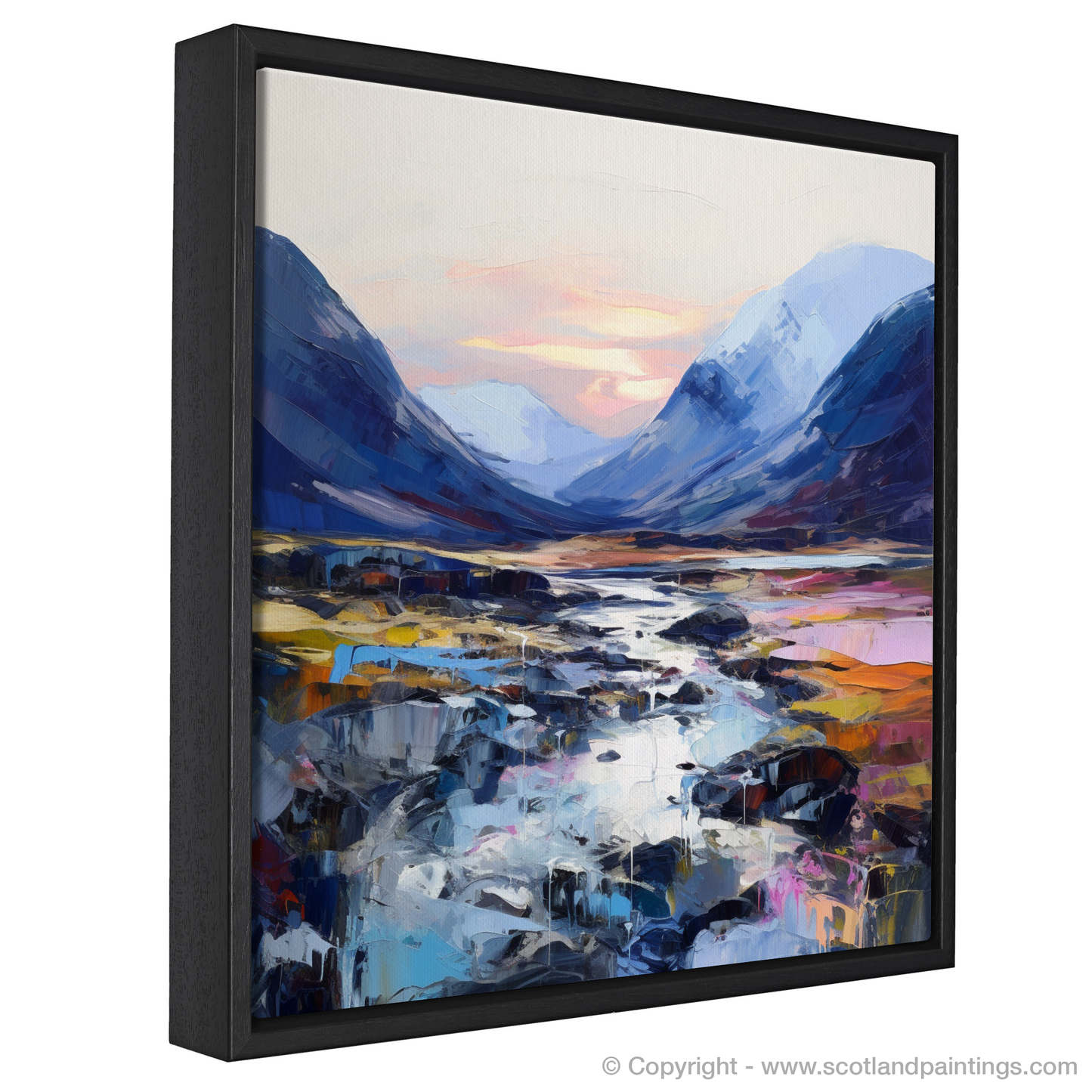 Painting and Art Print of Soft twilight on slopes in Glencoe entitled "Twilight Embrace on Glencoe Slopes".