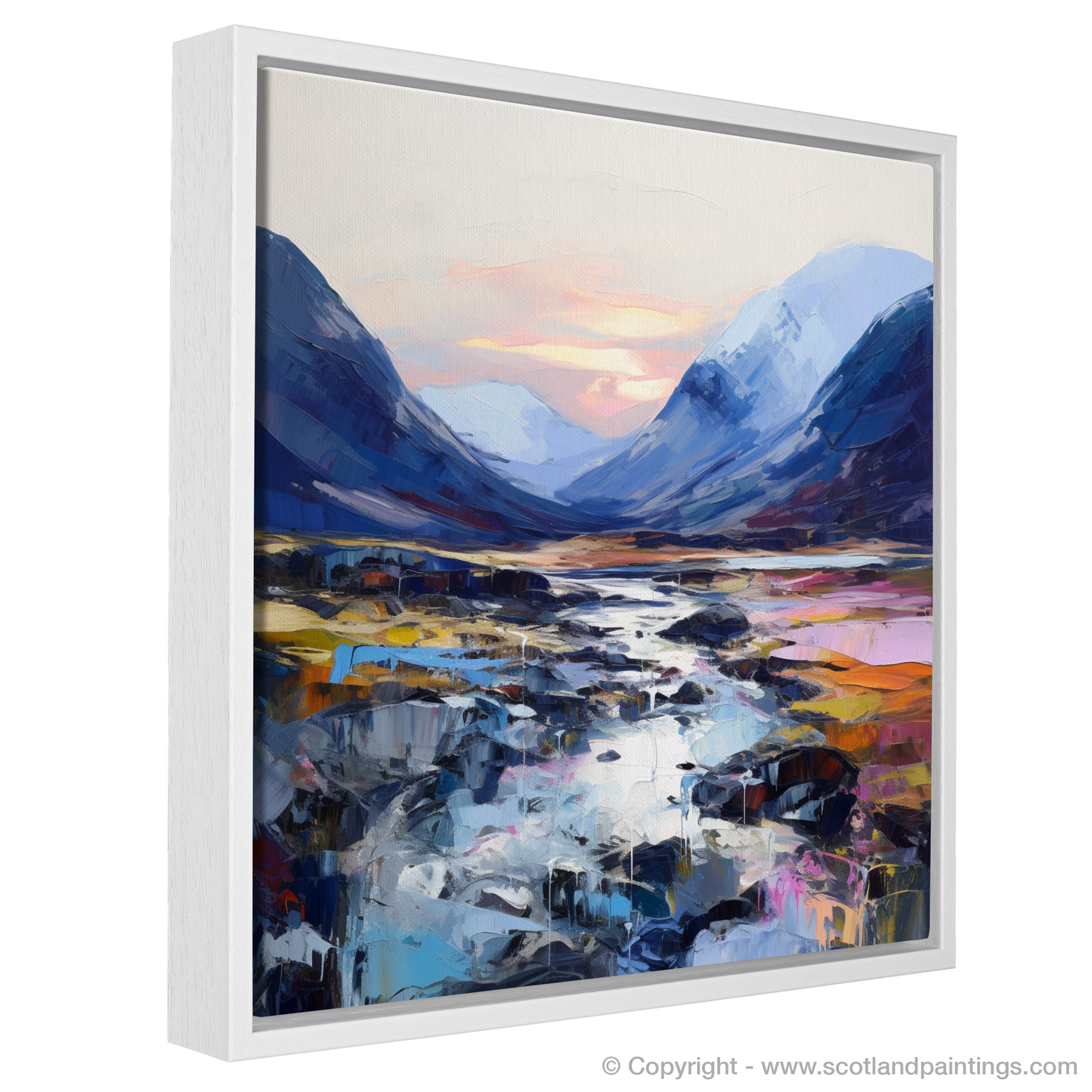 Painting and Art Print of Soft twilight on slopes in Glencoe entitled "Twilight Embrace on Glencoe Slopes".