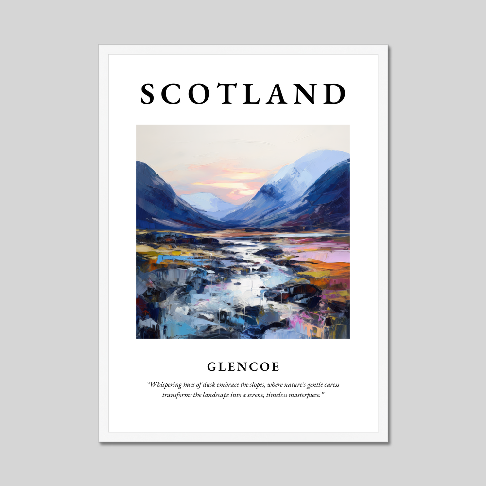 Poster in a white frame with the word Scotland