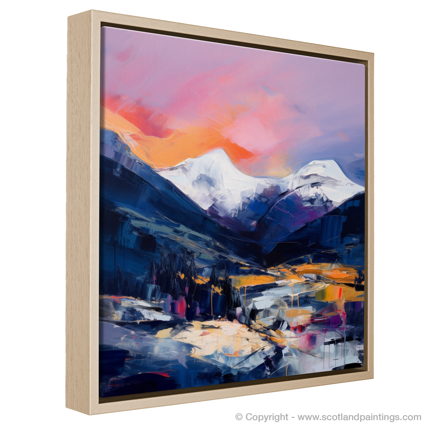 Painting and Art Print of Soft twilight on slopes in Glencoe entitled "Soft Twilight Embrace on Glencoe Slopes".