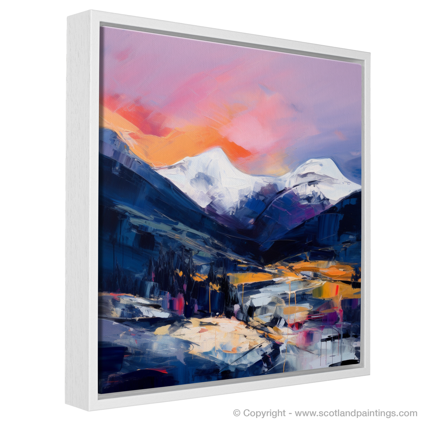 Painting and Art Print of Soft twilight on slopes in Glencoe entitled "Soft Twilight Embrace on Glencoe Slopes".