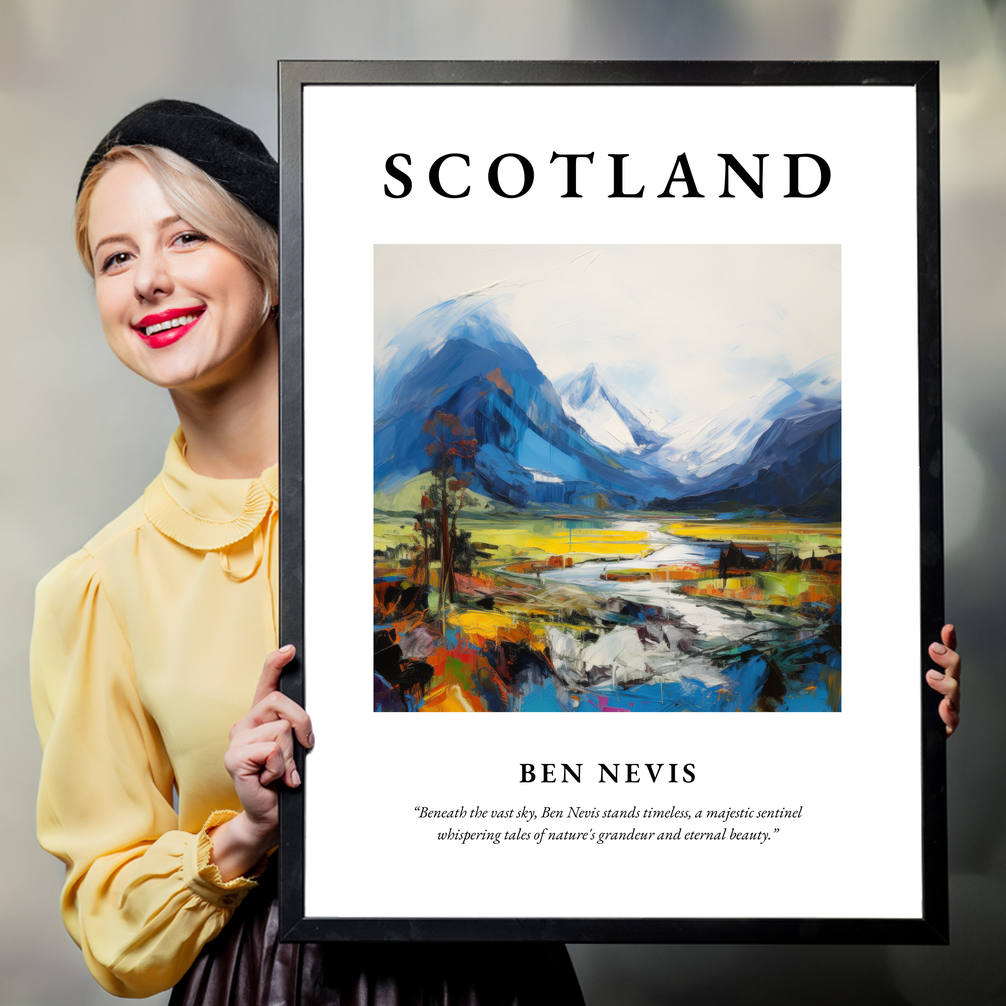 Person holding a poster of Ben Nevis