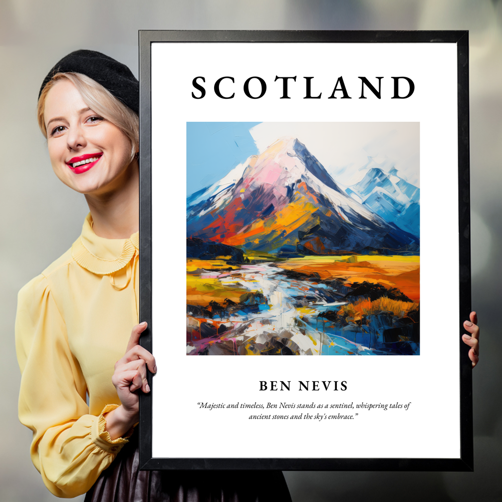 Person holding a poster of Ben Nevis