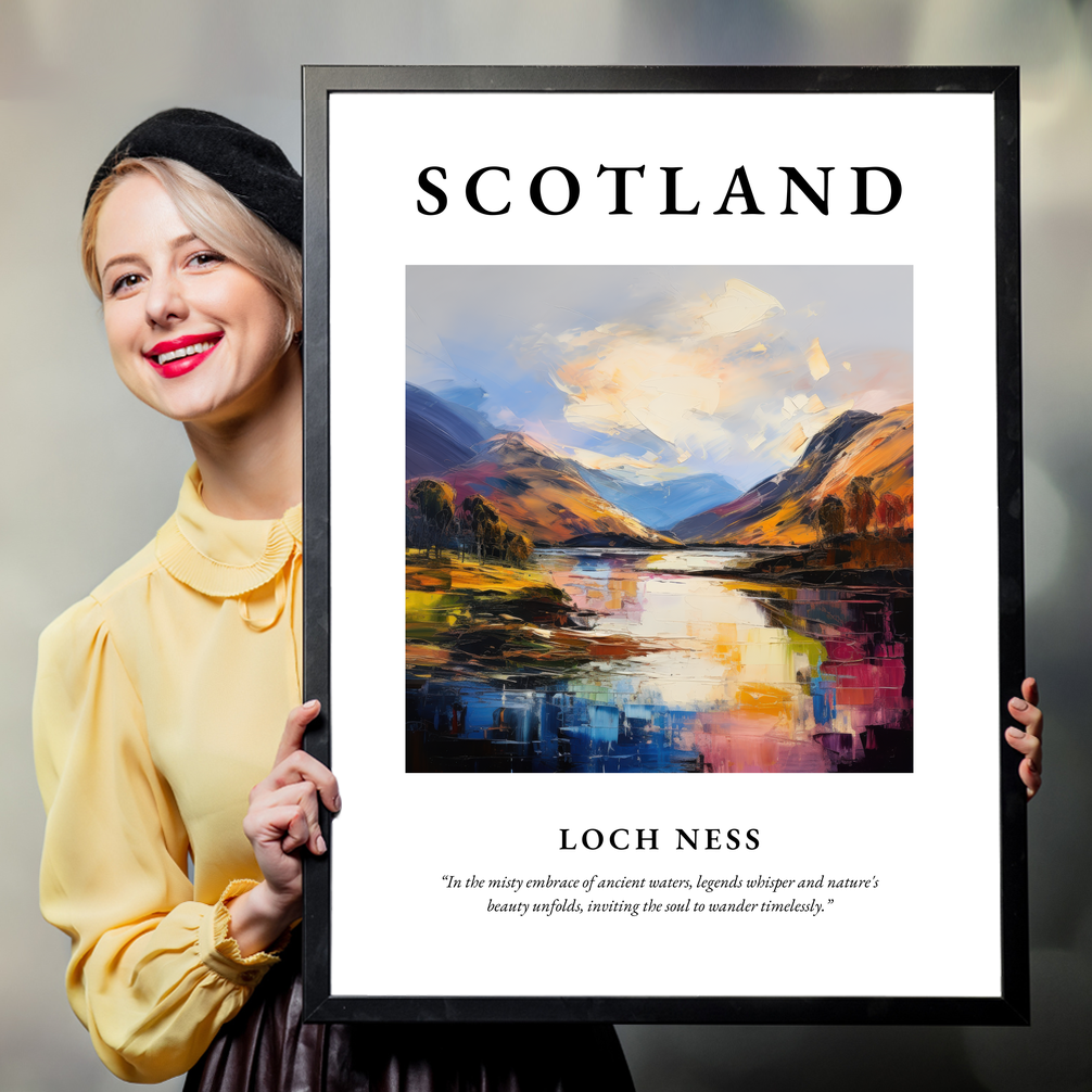 Person holding a poster of Loch Ness