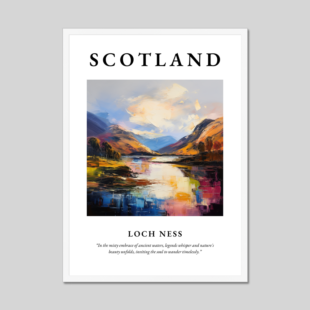 Poster in a white frame with the word Scotland