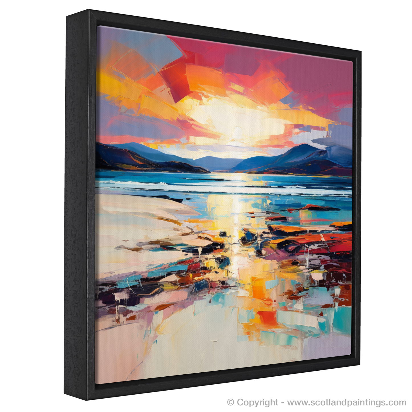 Painting and Art Print of Luskentyre Beach at sunset entitled "Luskentyre Beach Sunset Blaze".