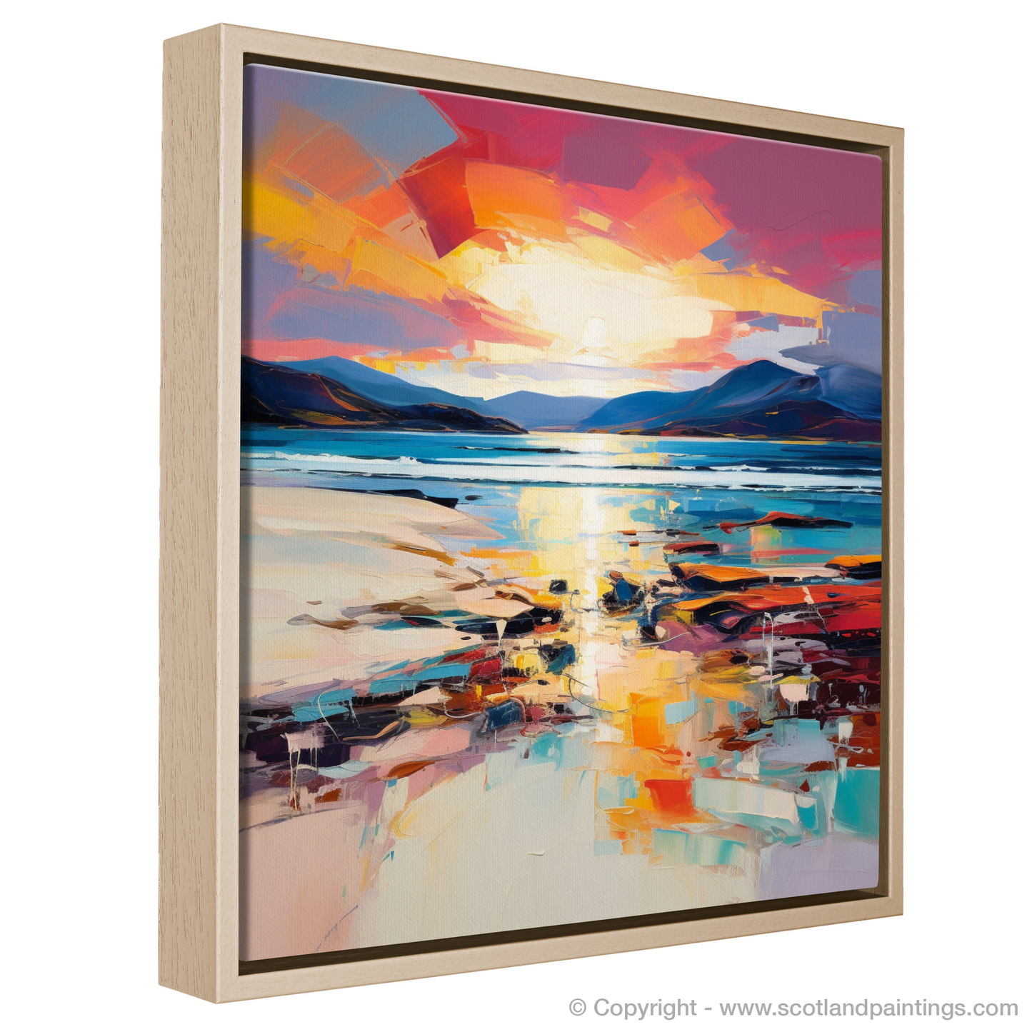 Painting and Art Print of Luskentyre Beach at sunset entitled "Luskentyre Beach Sunset Blaze".