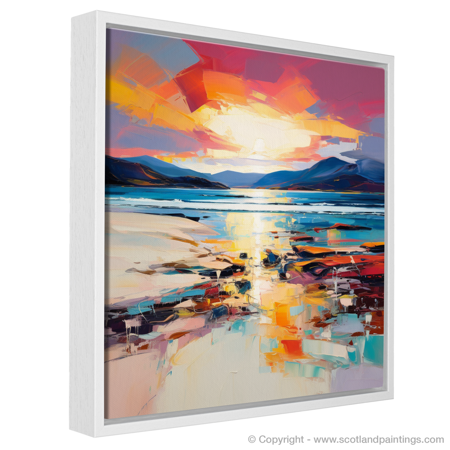 Painting and Art Print of Luskentyre Beach at sunset entitled "Luskentyre Beach Sunset Blaze".