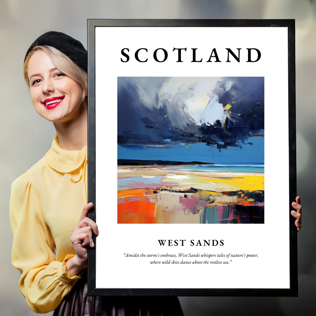 Person holding a poster of West Sands