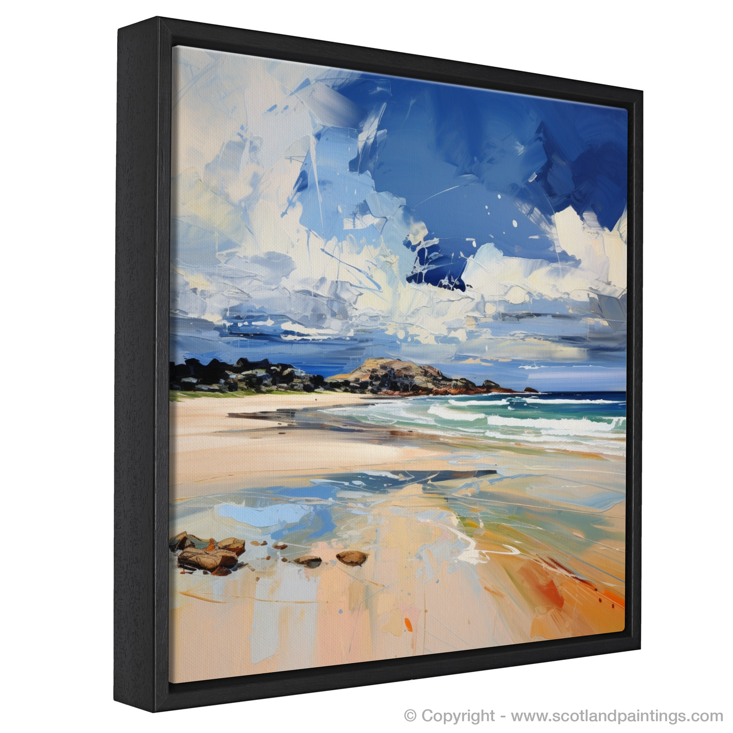 Painting and Art Print of West Sands with a stormy sky entitled "Storm's Embrace at West Sands Beach".