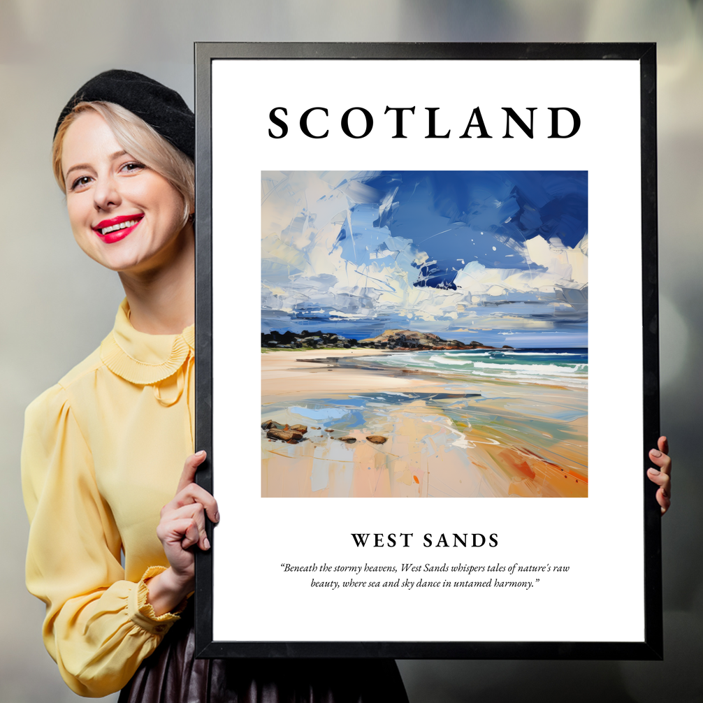 Person holding a poster of West Sands