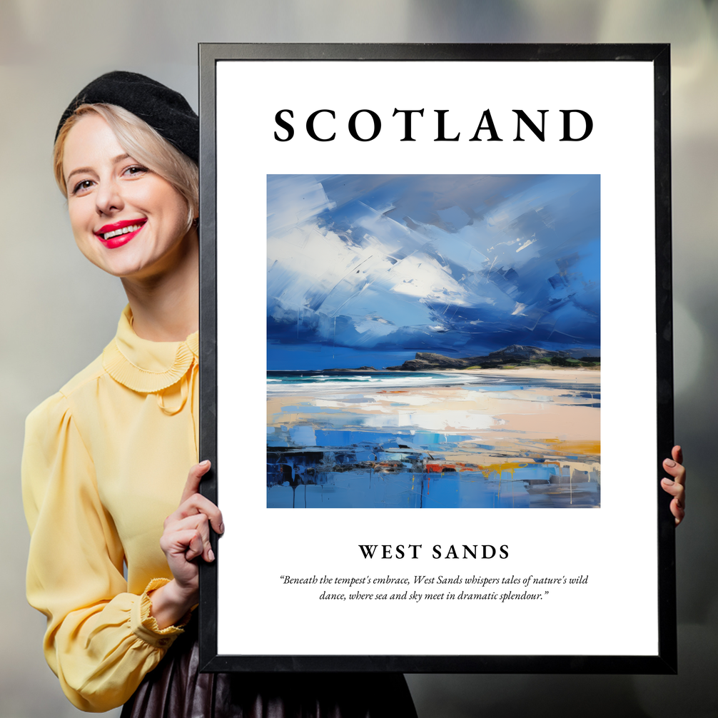 Person holding a poster of West Sands