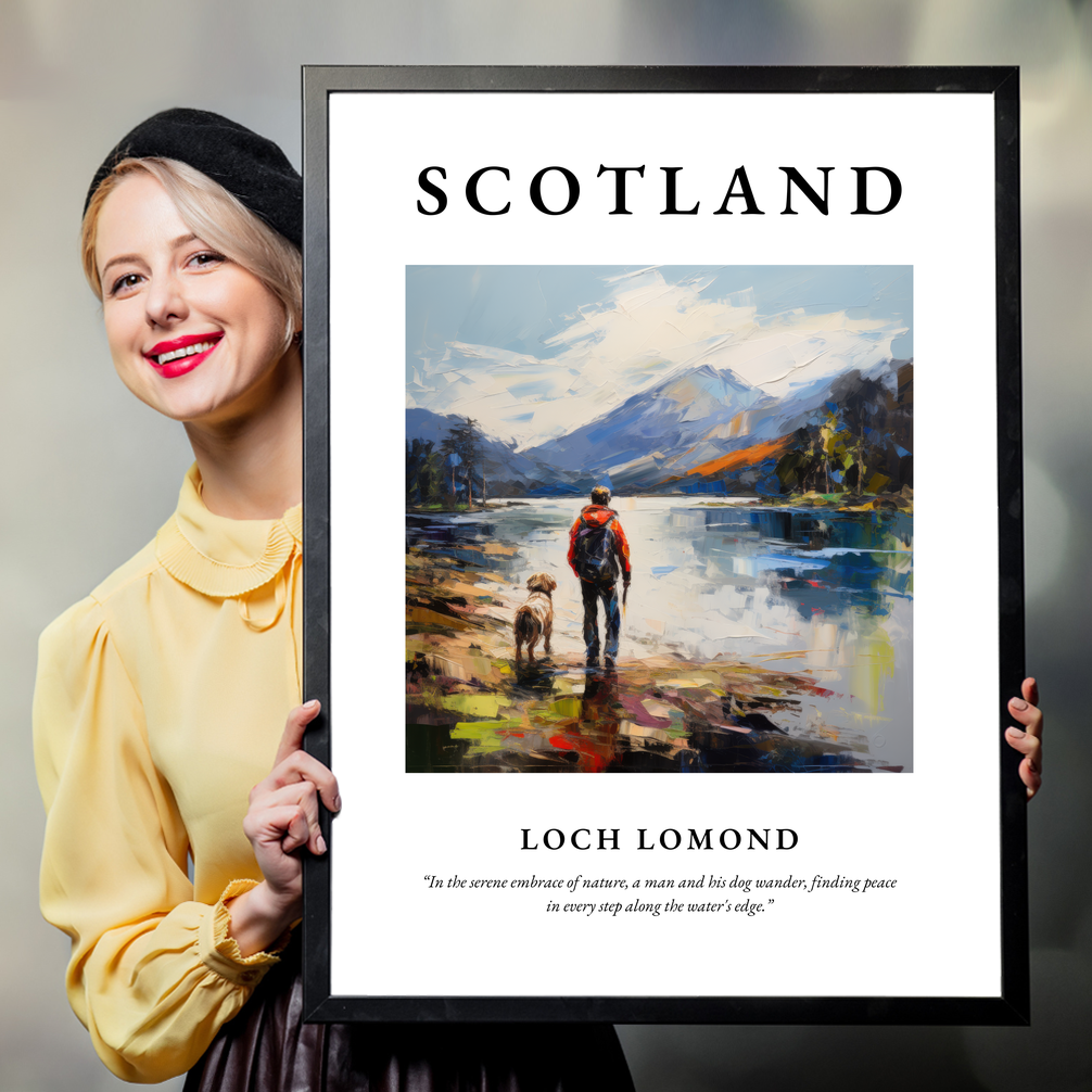 Person holding a poster of Loch Lomond